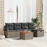 Conjunto de Sofá de Jardim vidaXL 6 Peças com Almofadas Cinza Rattan S