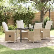vidaXL Conjunto de Jantar de Jardim com 5 Peças e Almofadas em Rattan Poli Bége