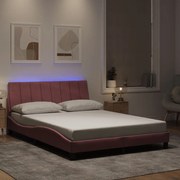 vidaXL Estrutura de cama c/ luzes LED 140x200 cm veludo rosa