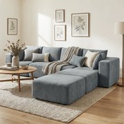 Sofá Modular de Canto em Tecido Efeito Veludo e Espuma com Almofadas 294x165x70 cm Cinza Escuro