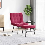 vidaXL Cadeira de descanso com banco veludo vermelho tinto