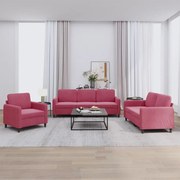 3 pcs conjunto de sofás veludo vermelho-tinto
