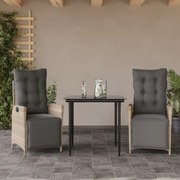 vidaXL 3 pcs conjunto de jantar p/ jardim c/ almofadões cinzento claro