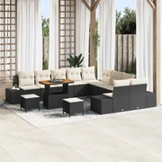 vidaXL Conjunto de Sofá de Jardim com 13 Peças e Almofadas Pretas em Rattan Sintético e Madeira de Acácia
