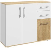 HOMCOM Aparador Sala de Estar Moderno com 2 Gavetas 2 Armários e Prateleiras Ajustáveis 90x30x75,5 cm Branco e Madeira | Aosom Portugal