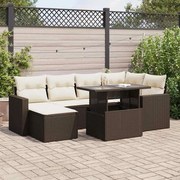 vidaXL 7 pcs conjunto de sofás jardim c/ almofadões vime PE castanho