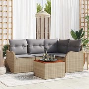 vidaXL Conjunto de Sofá de Jardim 5 Peças com Almofadas em Bege, Rattan e Acácia.