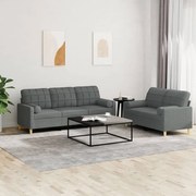 vidaXL 2 pcs conjunto de sofás com almofadas tecido cinzento-escuro