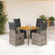 vidaXL 5 pcs conjunto bistrô de jardim c/ almofadões vime PE cinza