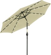 Outsunny Guarda-sol LED Solar Ø265x233cm Chapéu Sol Inclinável com Manivela Mastro Aço Iluminação Noturna Jardim Praia Bege | Aosom Portugal