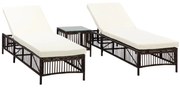 Outsunny Set 2 Espreguiçadeiras Vime Sintético + Mesa Centro Ajustável 5 Posições Elegante 196x54x32cm Marrom Relax Jardim | Aosom Portugal