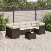 vidaXL 8 pcs conjunto sofás de jardim c/ almofadões vime PE castanho
