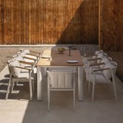 Conjunto De Mesa Retangular 260x100 Cm Em Alumínio E Madeira De Teca Sirka E 10 Cadeiras De Jardim Em Alumínio E Tecido Bouclé Y Madeira De Teca -