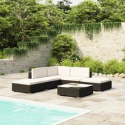 vidaXL 6 pcs conjunto lounge de jardim c/ almofadões vime PE preto