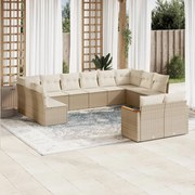 vidaXL 12 pcs conjunto de sofás p/ jardim com almofadões vime PE bege