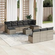 vidaXL 11 pcs conjunto sofás de jardim c/ almofadões vime PE cinzento