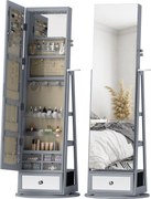 HOMCOM Espelho de Pé Giratório 360° com Espelho com Interior Iluminado Organizador de Jóias com Prateleiras e Gavetas 56x56x164 | Aosom Portugal