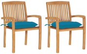 Cadeiras de jardim c/ almofadões azul-claro 2 pcs teca maciça