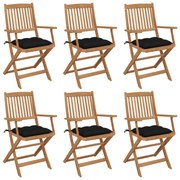 vidaXL Cadeiras de jardim dobráveis c/ almofadões 6 pcs acácia maciça