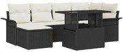 vidaXL Conjunto de Sofá de Jardim de 7 Peças com Almofadas de Rattan Poliéster Preto