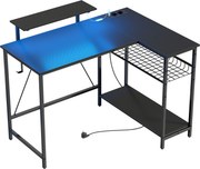 HOMCOM Mesa Gamer de Canto com LED, Tomadas Elétricas, Suporte para Monitor e Prateleira, Preto | Aosom Portugal