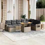 vidaXL 9 pcs conjunto sofás p/ jardim com almofadões vime PE cinzento