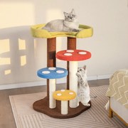 Arranhador para gatos 3 em 1 em forma de torre de 5 níveis com 3 postes de sisalTapete com plataformas amovíveis multicoloridas