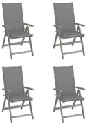 vidaXL Cadeiras jardim reclináveis c/ almofadões 4 pcs acácia maciça
