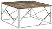 vidaXL Mesa centro aço inoxidável/madeira recuperada maciça prateado