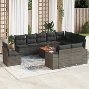 vidaXL 11 pcs conjunto sofás de jardim c/ almofadões vime PE cinzento