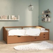 vidaXL Sofá-cama 3 lugares c/ gavetas 90x200 cm pinho castanho-mel