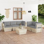 6 pcs conjunto lounge de paletes + almofadões madeira de abeto