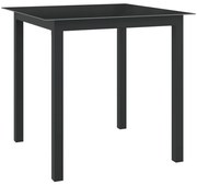vidaXL Mesa de jardim em alumínio e vidro 80x80x74 cm preto