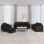 4 pcs conjunto de sofás com almofadas tecido preto