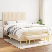 vidaXL Cama com molas/colchão 140x190 cm tecido cor creme