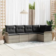 vidaXL Conjunto de Sofá para Jardim com 5 Peças e Almofadas Cinza Claro em Rattan Sintético