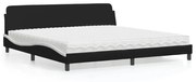 Cama com colchão 200x200 cm couro artificial preto e branco