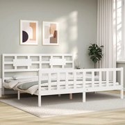 Estrutura de cama com cabeceira 200x200cm madeira maciça branco