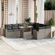 vidaXL 10 pcs conjunto sofás de jardim c/ almofadões vime PE cinzento