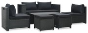 6 pcs conjunto lounge de jardim c/ almofadões vime PE preto