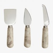 Conjunto De 3 Talheres Para Queijos Em Mármore E Aço Inoxidável Calven Mármore Bege Panther - Sklum