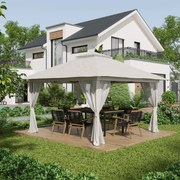 Tenda Dobrável Pop-UP 3,92x3,92x2,83m Tenda de Jardim com Altura Ajustável Proteção UV50+ Teto Duplo Rede Mosquiteira e Bolsa de Transporte com Rodas