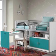 Conjunto Cama infantil BONNY + Secretária extraível + 3 prateleiras + armário com 2 portas + Estrado Turquesa