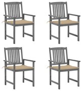 vidaXL Cadeiras de jardim com almofadões 4 pcs acácia maciça cinza