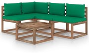 5 pcs conjunto lounge p/ jardim c/ almofadões verdes