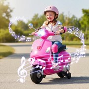 Mota elétrica para crianças 12V com motor duplo e 4 rodas Música Buzina para crianças de 3 a 6 anos Rosa