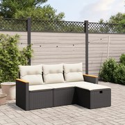 vidaXL 4 pcs conjunto de sofás para jardim c/ almofadões vime PE preto