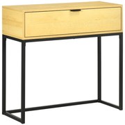 HOMCOM Mesa Consola Entrada Moderna com Gaveta Pés Aço 80x30x76 cm Madeira Preto | Aosom Portugal