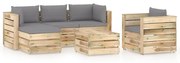 6 pcs conj. lounge jardim c/ almofadões madeira impreg. verde