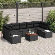vidaXL Conjunto de Sofá de Jardim de 8 Peças com Almofadas Pretas em Polirattan e Acácia